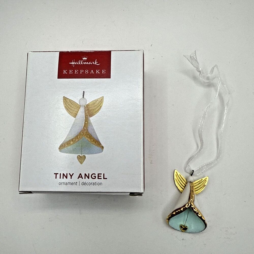 Hallmark Miniature Porcelain Christmas Ornament Tiny Angel 2023 Dangling Heart